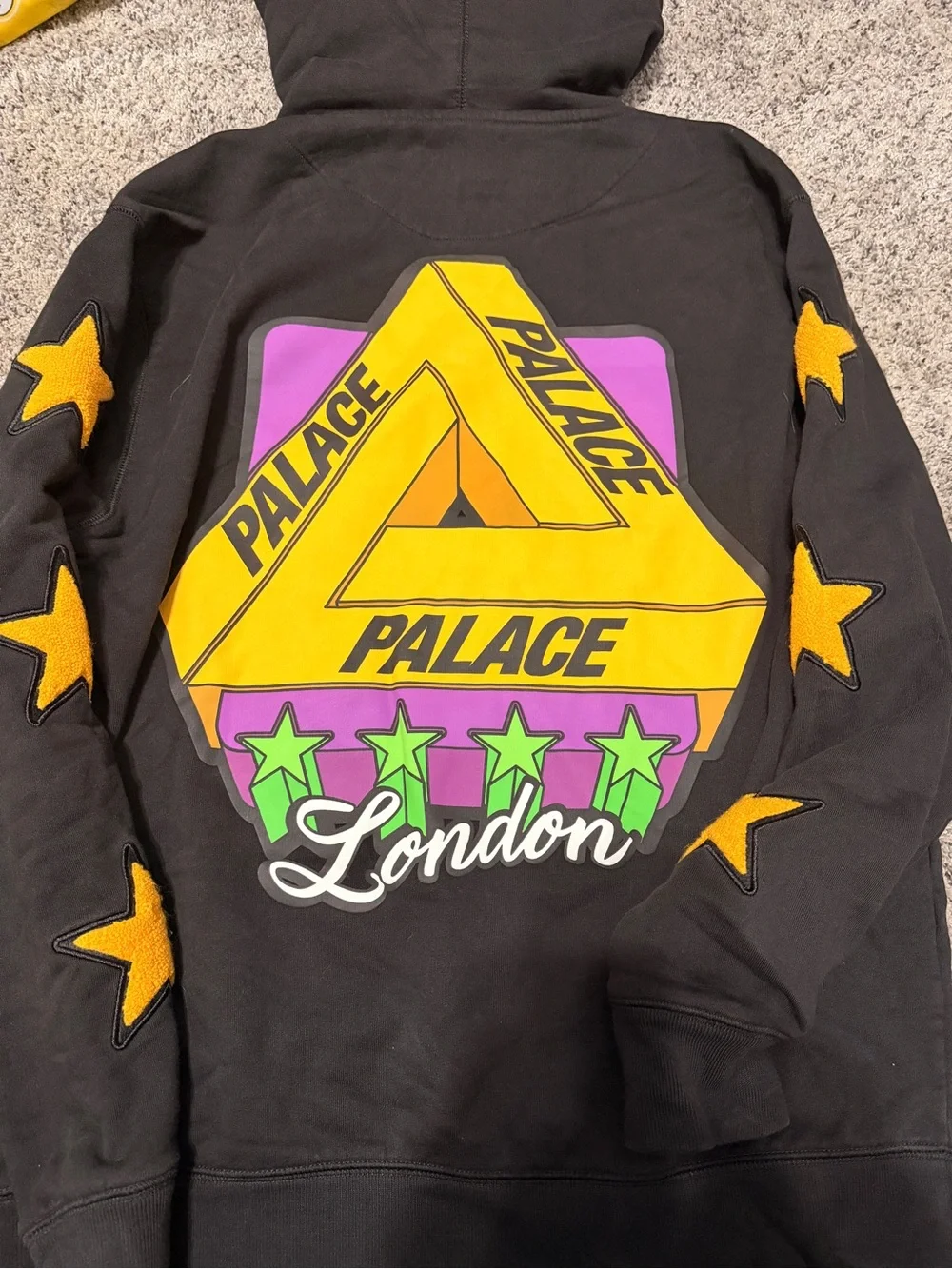 PALACE Black Hoodie with Yellow Star Appliqués